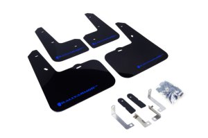 Hyundai Veloster Mud Flaps - Front + Rear - Rally Armor - UR Series, No-Drill - Black with Blue Logo - `12-`18